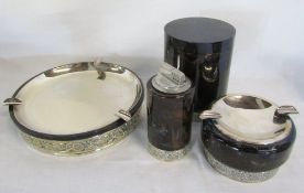 Silver plate ashtray & smokers set comprising table lighter,