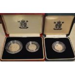 UK 1990 silver proof five pence two-coin set and a 1990 silver piedfort five pence coin,