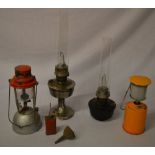 3 paraffin lamps and a gas lamp including Primus