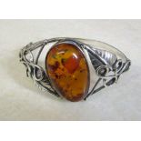 Ornate silver bracelet with natural amber stone total weight 0.