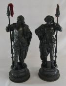 Pair of Cavalier spelter figures H 56 cm