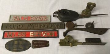 Collection of railway related items including name & notice plates,