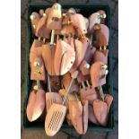 Approximately 18 pairs of wooden shoe trees