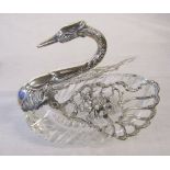Silver and glass swan with 925 import mark L 13 cm