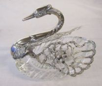Silver and glass swan with 925 import mark L 13 cm