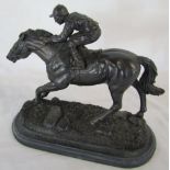 Bronze effect horse and jockey (repaired) L 27 cm