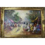 Large gilt framed oil on canvas of a French street scene by Christian Jereczek (1935-2003) signed