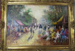 Large gilt framed oil on canvas of a French street scene by Christian Jereczek (1935-2003) signed