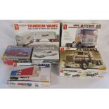 6 vintage boxed AMT model car kits - '70 Cheville SS 454, Reefer 40' trailer, GMC Astro 95,