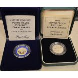 UK proof silver piedfort 1982 twenty pence coin and 1992 silver proof piedfort ten pence,