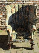 Georgian style high back wing chair with ball & claw feet