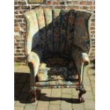 Georgian style high back wing chair with ball & claw feet