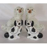 2 pairs of Staffordshire dogs H 30 cm and 22 cm