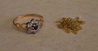 9ct gold cubic zirconia dress ring and a small 9ct gold chain, total approx weight 1.