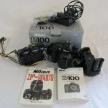 Boxed Nikon D100 complete with instruction manual, cables,