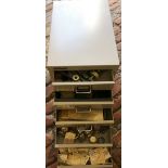 Small Bisley cabinet containing watch tools & parts mainly Timex