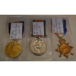 3 WWI military medals including a Victory medal attributed to 3942 A Cpl H B Rowe, 13 Lond R,