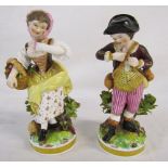 Pair of early 19th century Derby figurines of a gardener and his wife H 16 cm (male figure hand has