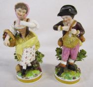 Pair of early 19th century Derby figurines of a gardener and his wife H 16 cm (male figure hand has