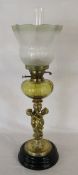 Victorian figural brass based paraffin lamp H 72 cm