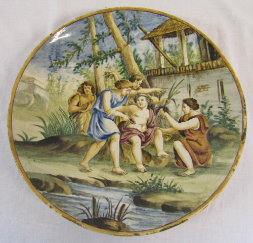 Late 18th/early 19th century hand painted Italian maiolica charger D 34 cm