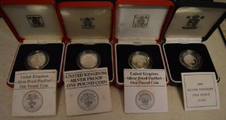 UK silver proof 1985 piedfort £1 coin, silver proof 1984 piedfort £1 coin,
