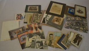 Various photos and ephemera including Ogdens Guinea Gold cigarette cards etc