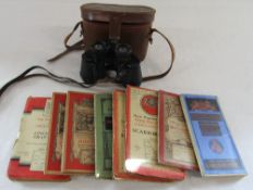 Cased pair of Ritzmar Paris 8 x 40 binoculars & assorted ordnance survey maps