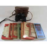 Cased pair of Ritzmar Paris 8 x 40 binoculars & assorted ordnance survey maps