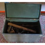 Wooden tool chest containing assorted tools