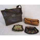 Selection of handbags and beaded evening bags including a hand stitched Italian pigskin bag