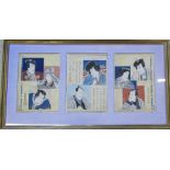 Framed Kuniyoshi triptych woodblock print c.1840 100 cm x 54.