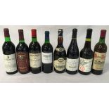 8 bottles of vintage red wine including Bordeaux, Cote du Rhone,