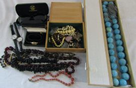 Assorted costume jewellery & a cased pair of Rodenstock Wimbledon sunglasses