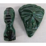 2 small Malachite African / tribal figures 9 cm and 8 cm
