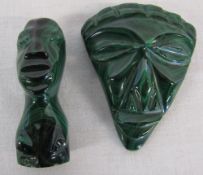 2 small Malachite African / tribal figures 9 cm and 8 cm