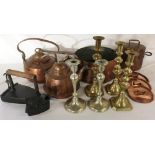 Old brass & copper ware including kettles,