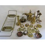 Various copper & brassware inc bath tidy,