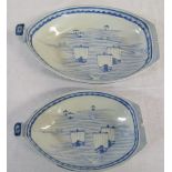 Pair of Japanese Arita blue and white boat dishes L 25 cm and 19.