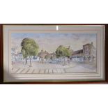 Framed watercolour of Horncastle market place 87 cm x 50 cm (size including frame)