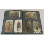 Postcard album containing approximately 88 real photo postcards inc military, Post Office workers,