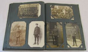 Postcard album containing approximately 88 real photo postcards inc military, Post Office workers,