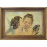 Modern gilt framed oil on board of cherubs kissing 49 cm x 35 cm (size including frame)