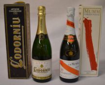 A 750ml bottle of Mumm Cordon Rouge brut champagne with original box and a bottle of Codorniu Cava