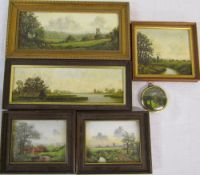 6 miniature oil paintings of Norfolk and Suffolk by Cyril Boyland Turner inc Reedham Marshes,