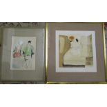 Framed figural watercolour & a framed abstract 70 cm x 72.