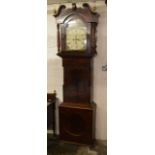 Large Yorkshire Victorian 8 day longcase clock with painted dial & mahogany veneer case,