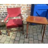 Edwardian side table & an oak arm chair