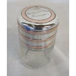Silver topped smelling salts bottle with copper banding and inner stopper 'To Robin from Allan Xmas