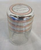 Silver topped smelling salts bottle with copper banding and inner stopper 'To Robin from Allan Xmas